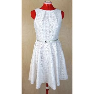 Closet London White Lace Skater Dress with Silver Belt